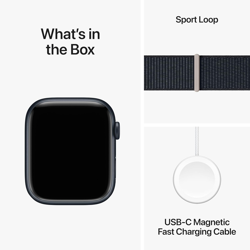 Apple Watch Series 9 - 45mm Smartwatch, GPS, MR9C3, Midnight Aluminum Case with Midnight Sport Loop