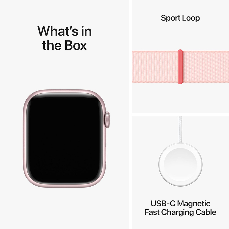 Apple Watch Series 9 - 41mm Smartwatch, GPS, MRJ13, Pink Aluminum Case with Light Pink Sport Loop