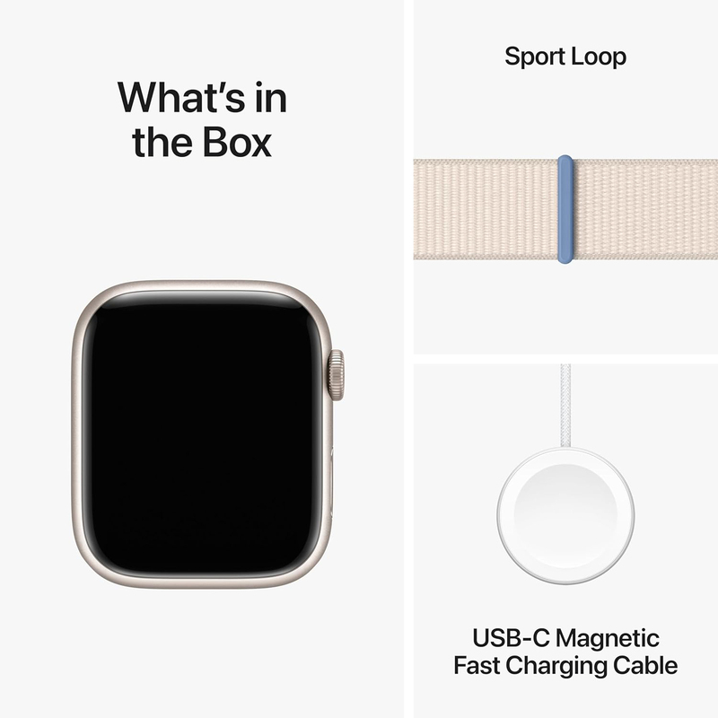 Apple Watch Series 9 - 45mm Smartwatch, GPS, MRMA3, Starlight Aluminum Case with Starlight Sport Loop