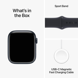 Apple Watch Series 9 - 45mm S/M Smartwatch, GPS + Cellular, MRMC3, Midnight Aluminium Case with Midnight Sand Sport Band