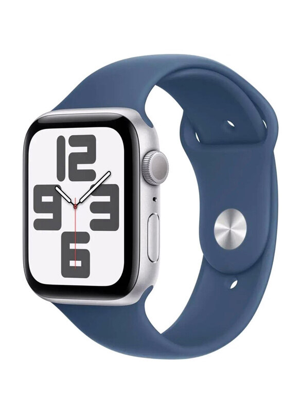 

Apple Watch SE 44mm Smartwatch, GPS, Silver Aluminium Case With Denim Blue Sport Band