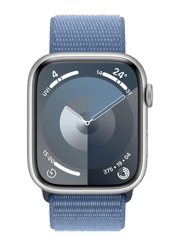 Apple Watch Series 9 - 41mm Smartwatch, GPS, MR923, Silver Aluminum Case with Winter Blue Sport Loop