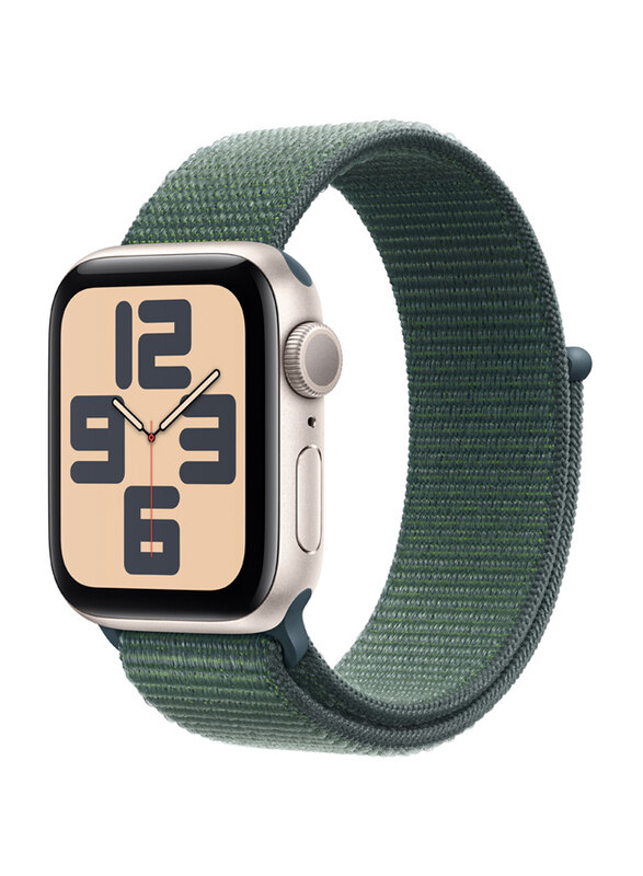 

Apple Watch SE 40mm Smartwatch, GPS, Starlight Aluminium Case with Lake Green Sport Loop Band