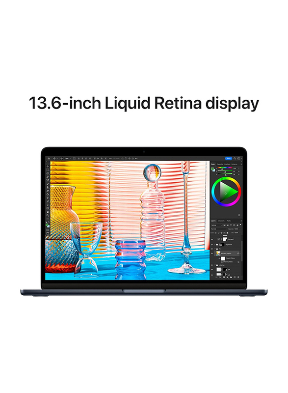 Apple MacBook Air (2022) Laptop, 13.6" Liquid Retina Display, Apple M2 Chip 8-Core, 512GB SSD, 8GB RAM, 10-Core GPU, EN KB, macOS, MLY43, Midnight, International Version