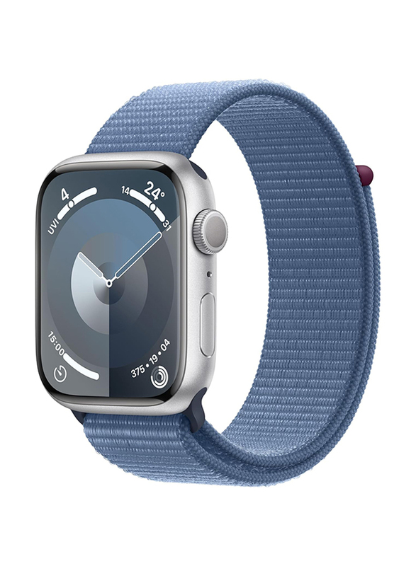 Apple Watch Series 9 - 45mm Smartwatch, GPS, MR9F3, Silver Aluminum Case with Winter Blue Sport Loop