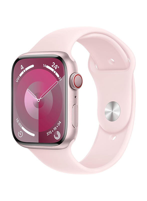 Apple Watch Series 9 - 45mm S/M Smartwatch, GPS + Cellular, MRMK3, Pink Aluminum Case with Light Pink Sport Band