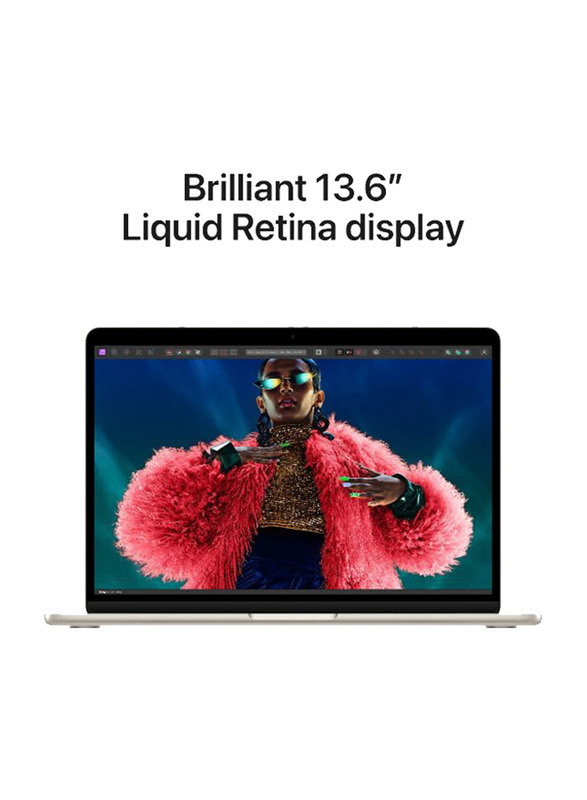 Apple MacBook Air Laptop, 13.6-inch Retina Display, Apple M3 Chip with 8-core CPU, 256GB SSD, 8GB RAM, Apple 8-core GPU Graphics, EN KB, macOS, MRXT3, Starlight