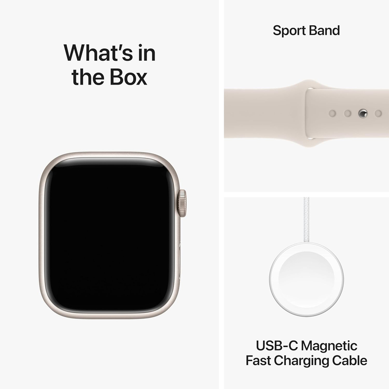 Apple Watch Series 9 - 41mm S/M Smartwatch, GPS, MR8T3, Starlight Aluminum Case with Starlight Sport Band