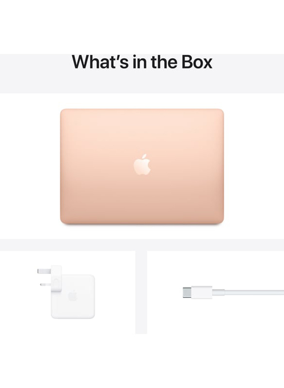 Apple MacBook Air (2020) Laptop, 13.3" Retina Display, Apple M1 Chip 8-Core, 256GB SSD, 8GB RAM, 7-Core GPU, EN KB, macOS Big Sur, MGND3ZS/A, Gold, Middle East Version