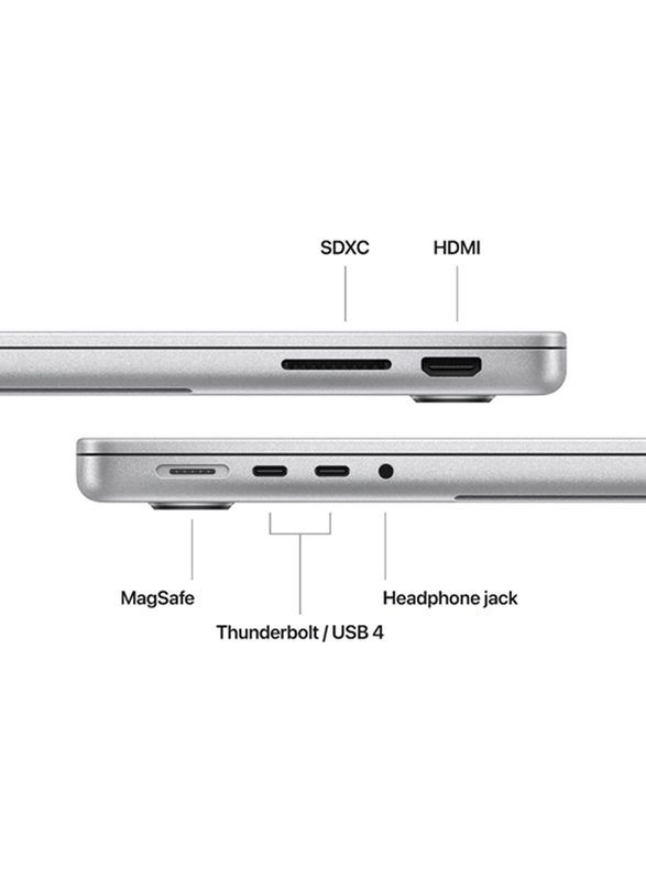 Apple MacBook Pro Laptop, 14.2-inch Retina Display, Apple M3 Max Chip with 14-core CPU, 1TB SSD, 36GB RAM, Apple 30-core GPU Graphics, EN KB, macOS, Silver