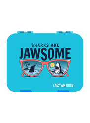 Eazy Kids Jawsome 6/4 Compartment Bento Lunch Box for Kids, with 2 in 1 Tritan Water Bottle & Steel Food Jar, Blue