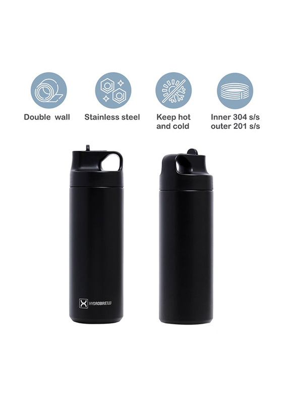 Hydrobrew 550ml Insulated Sports Water Bottle, Black