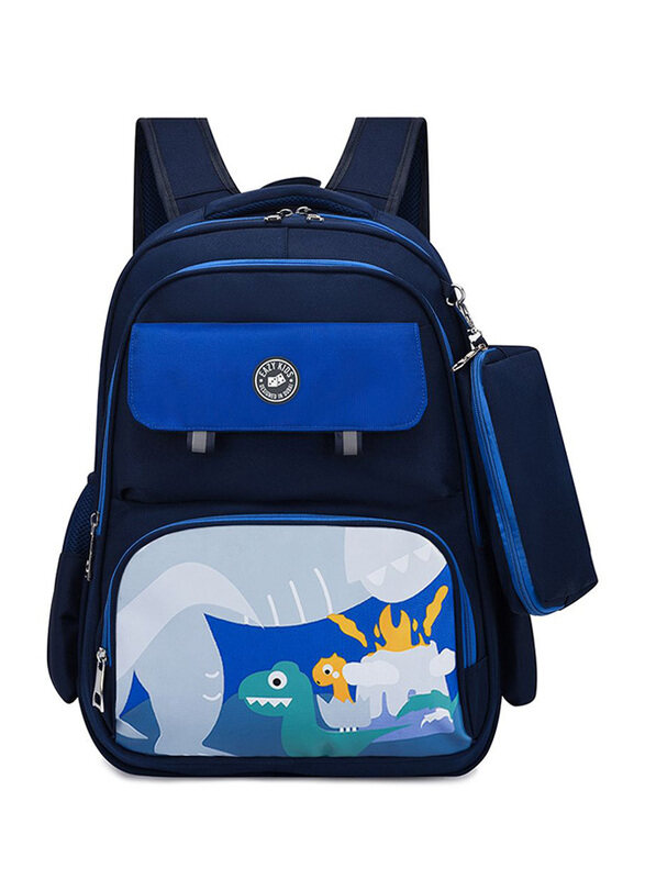 

Eazy Kids Dino School Bag with Pencil Case, Dark Blue