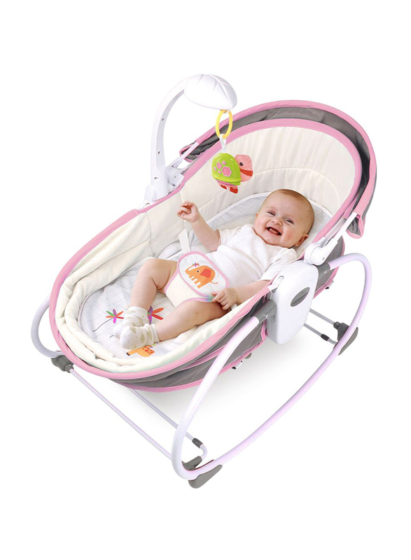Teknum 6-in-1 Cozy Rocker Bassinet with Wheels, Awning & Mosquito Net, Pink
