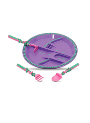 Eazy Kids Eating Plate with Spoon, Fork & Pusher, Gardening Purple