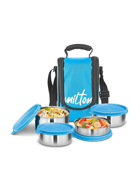 

Milton Tasty 4 Stainless Steel Containers for Kids with Lunch Bag, Cyan