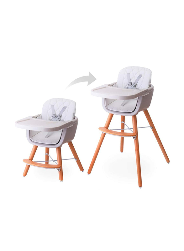 Teknum Premium Dual Height Wooden High Chair, White