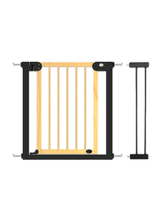 Baby Safe Wooden Safety Gate with 28cm Black Extension, Natural Wood