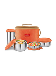 Milton Delicious Combo Stainless Steel Insulated Tiffin Set for Kids, 3 Container + 1 Tumbler, 4 Pieces, Orange