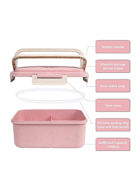 

Eazy Kids Wheat Straw Leakproof Eco-Friendly Bento Lunch Box For Unisex, Pink