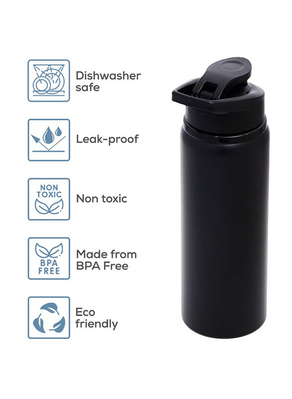 Hydrobrew 700ml Stainless Steel Sports Water Bottle, Black