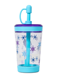 Eazy Kids Disney Frozen Princess Elsa Tritan Sipper Tumbler Water Bottle with Straw & Leash Lid for Kids, 480ml, Blue