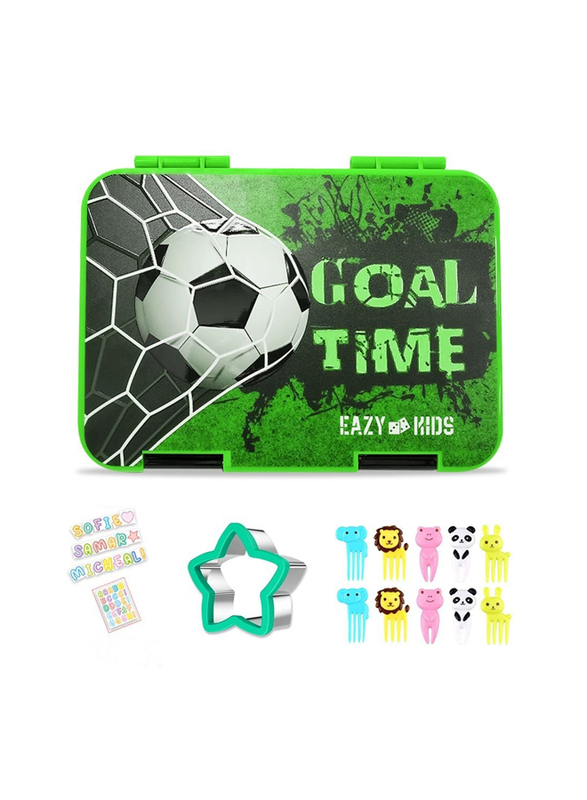 Eazy Kids 6 & 4 Convertible Bento Goal Time Lunch Box with Sandwich Cutter Set for Kids, Green