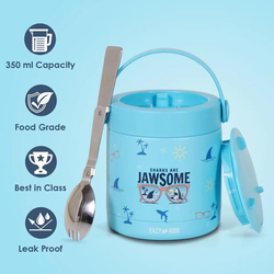 Eazy Kids Jawsome Shark Stainless Steel Insulated Food Jar for Kids, 350ml, Blue