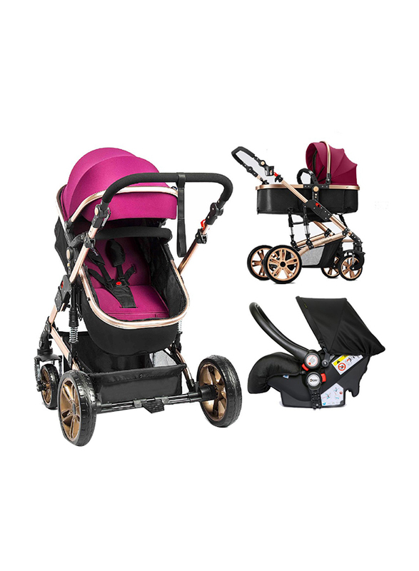 Teknum 3-in-1 Wine Pram Stroller and Infant Car Seat, Pink/Black