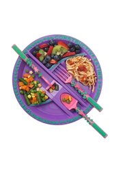 Eazy Kids Eating Plate with Spoon, Fork & Pusher, Gardening Purple