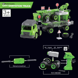 Little Story Sanitation Truck Kids Toy with 2 Mini Truck and Remote Control, Ages 3+, Multicolour
