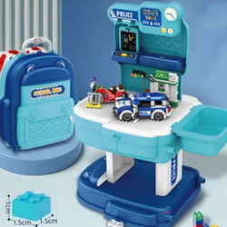 Little Story Police Station with Police Car and Block Toy Set, Building Sets, 219 Pieces, Ages 3+