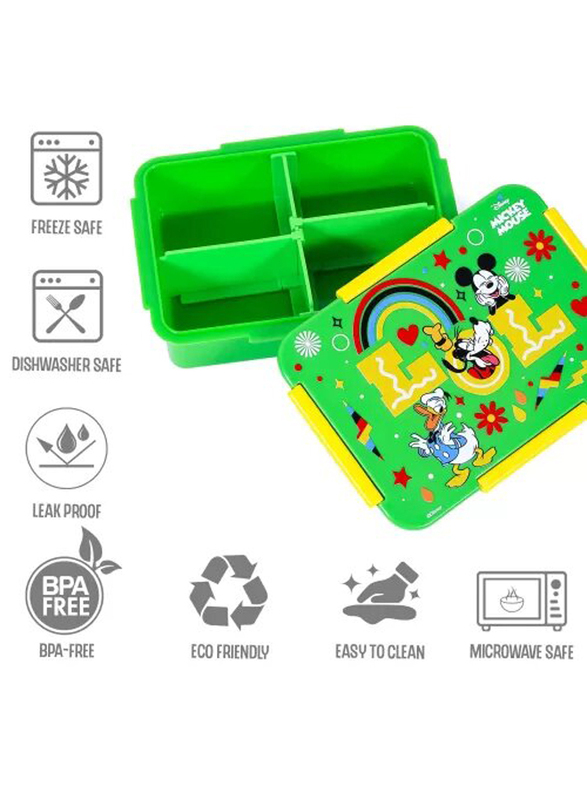Eazy Kids Disney LOL Mickey Mouse Compartment Convertible Bento Lunch Box for Kids, Green