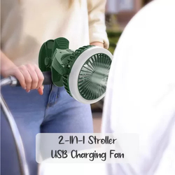 Teknum 2-in-1 Stroller USB Charging Fan for Kids Unisex, with Light, Green
