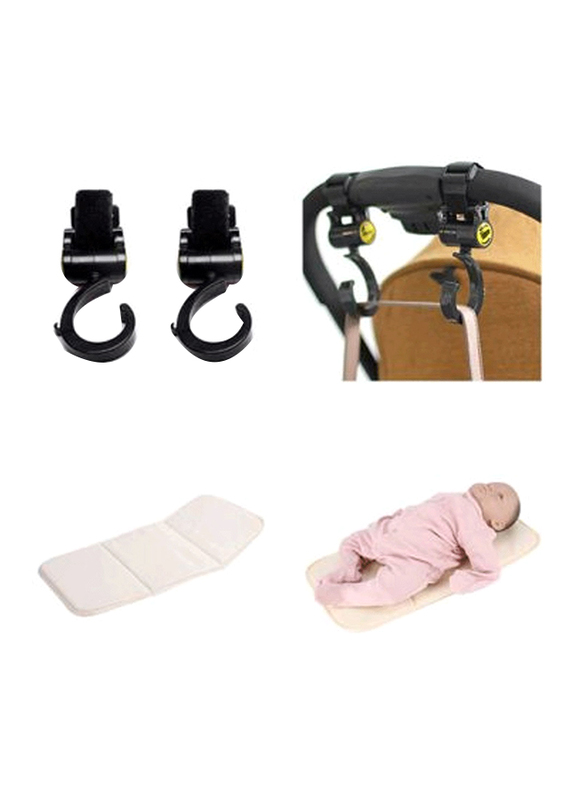 Sunveno Rotating Stroller Hooks with Diaper Changing Pad, Black