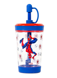 Eazy Kids Marvel Beyond Amazing Spider Man Tritan Sipper Tumbler Water Bottle with Straw & Leash Lid for Kids, 480nl, Blue