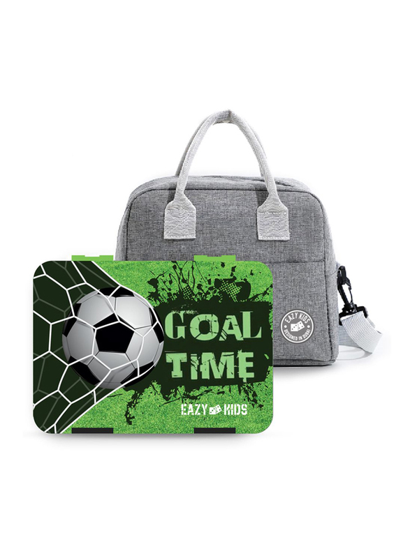 Eazy Kids Goal Time Bento Box with Insulated Lunch Bag & Cutter Combo Set for Kids, Multicolour