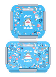 Eazy Kids Shark Lunch Box Set, 2 Pieces, 850ml & 650ml, 3+ Years, Blue