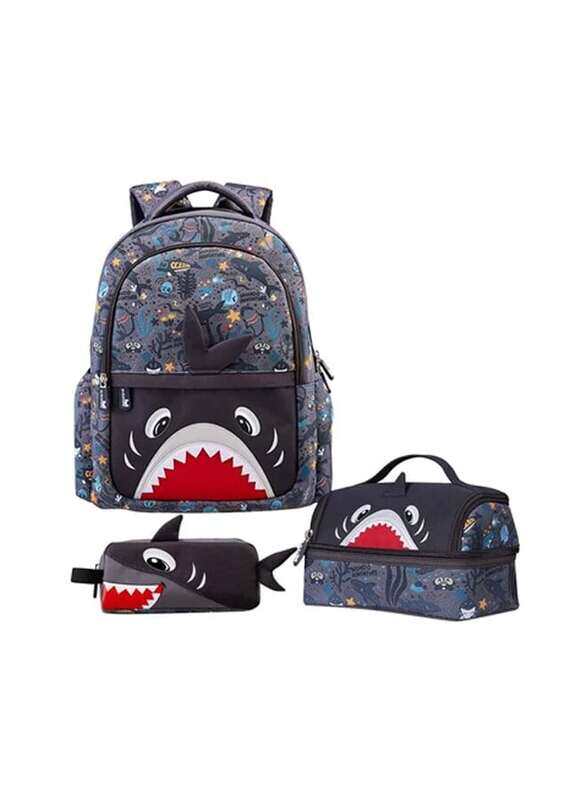 

Nohoo 16-inch Shark Kids School Bag with Lunch Bag & Pencil Case Set, Grey