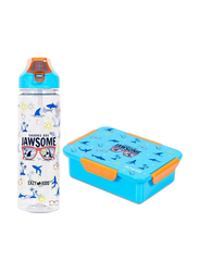 Eazy Kids Unicorn Lunch Box & Tritan Water Bottle for Kids, with 2-in-1 drinking Flip Lid & Sipper, Blue
