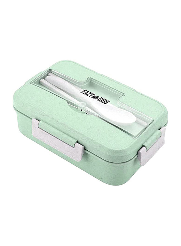 

Eazy Kids Wheat Straw Leakproof Eco Bento Lunch Box with Spoon & Chopstick, 1000ml, Green