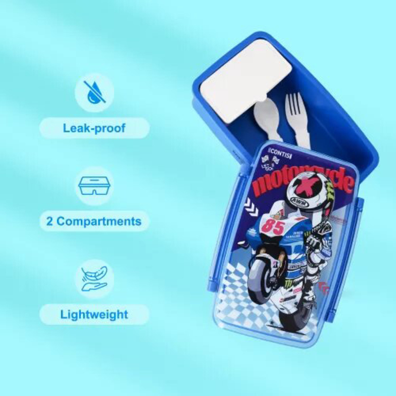 Nova Kids Bento Lunch Box with Spoon & Fork, Motorbike Blue