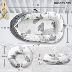 Little Story Fiberfill Lounger Bed with Baby Nursing and Feeding Pillow, Leaves, Multicolour