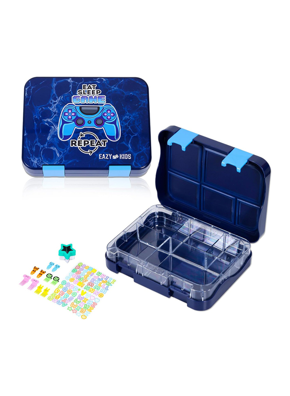 Eazy Kids 5 & 4 Convertible Bento Eat Sleep Game Lunch Box with Sandwich Cutter Set for Kids, Blue