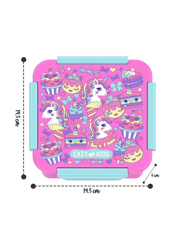 Eazy Kids Unicorn Desert Lunch Box, 650ml, 3+ Years, Pink