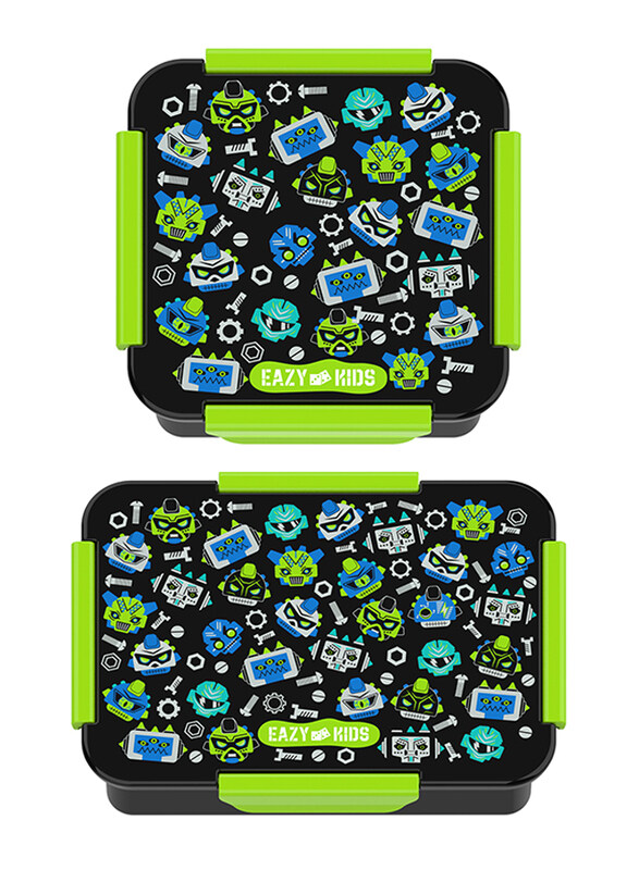 

Eazy Kids Gen Z Lunch Box Set, 2 Pieces, 850ml & 650ml, 3+ Years, Black