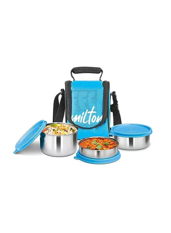 

Milton Tasty 3 Stainless Steel Containers for Kids with Lunch Bag, Cyan