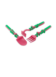 Eazy Kids 3-Piece Spoon Fork & Pusher, Gardening Pink