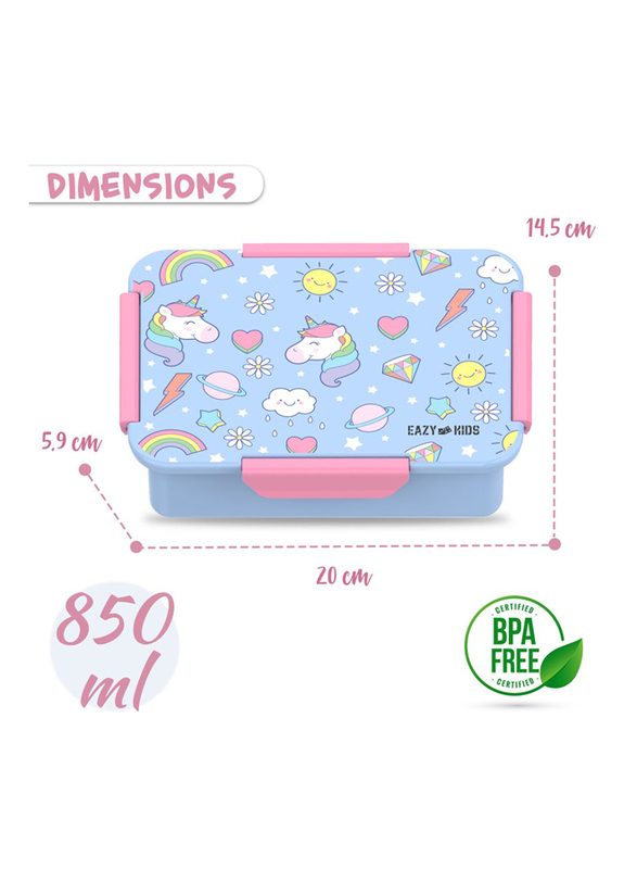 Eazy Kids Unicorn Compartment Convertible Bento Lunch Box for Kids, Pink