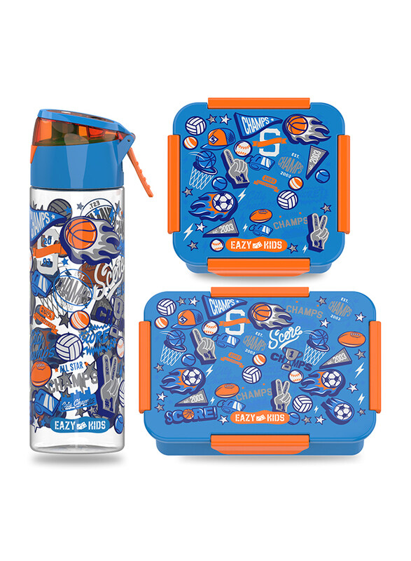 

Eazy Kids Soccer Lunch Box Set And Tritan Spray Water Bottle, 750ml, Blue